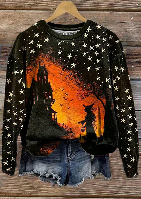 

Sweatshirts Halloween Witch Bat Star Sweatshirt in Black. Size: L,M,,XL