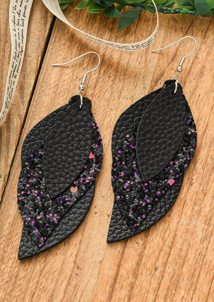 

Earrings Leaf Multi-Layered Leather Earrings in Black. Size