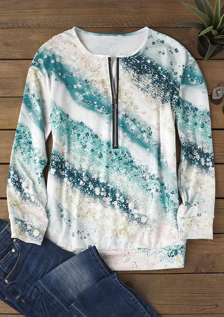 

Sweatshirts Gradient Ocean Glitter Zipper Sweatshirt in Multicolor. Size: ,XL