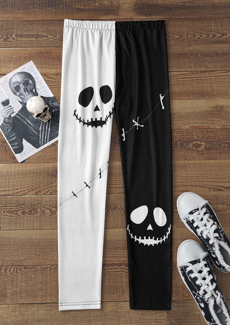 

Leggings Halloween Color Block Ghost Face Skinny Leggings in Multicolor. Size