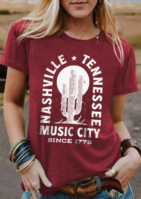 

T-shirts Tees Music City Since 1779 Cactus Sun T-Shirt Tee - Burgundy in Red. Size