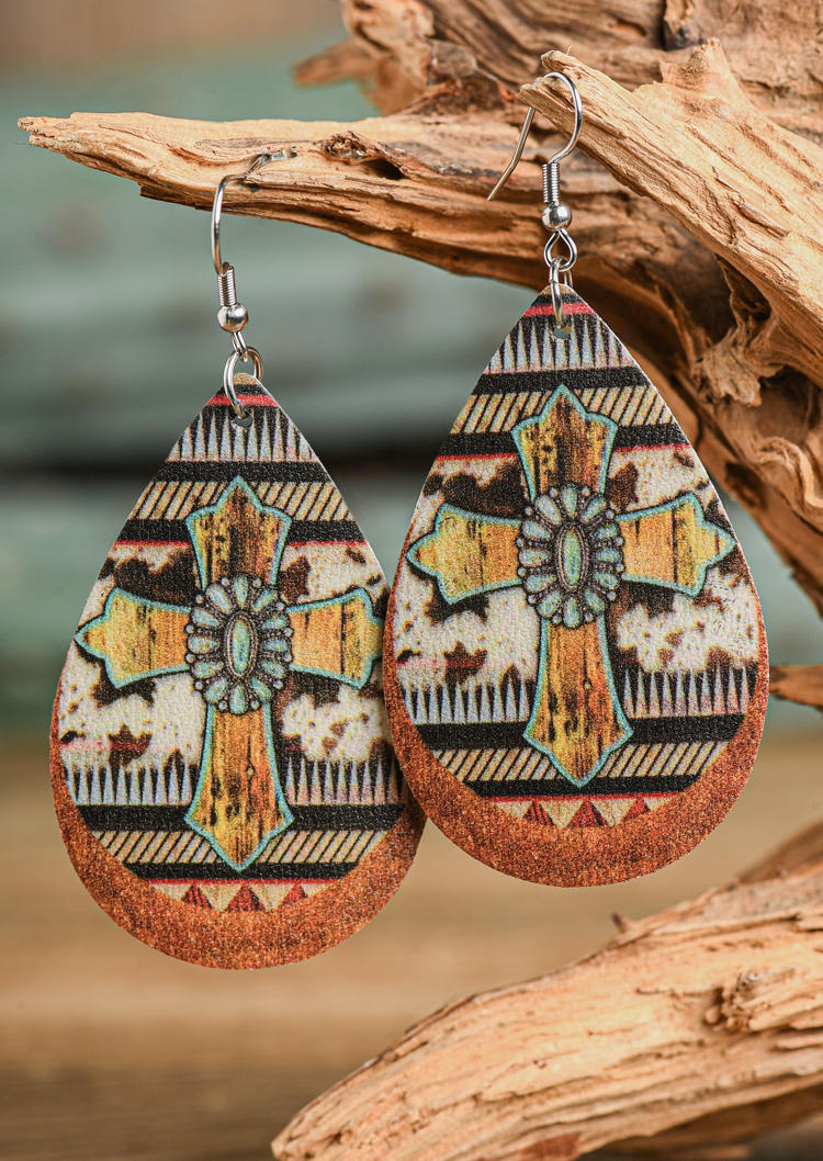 Cross Cow Turquoise Water Drop Earrings