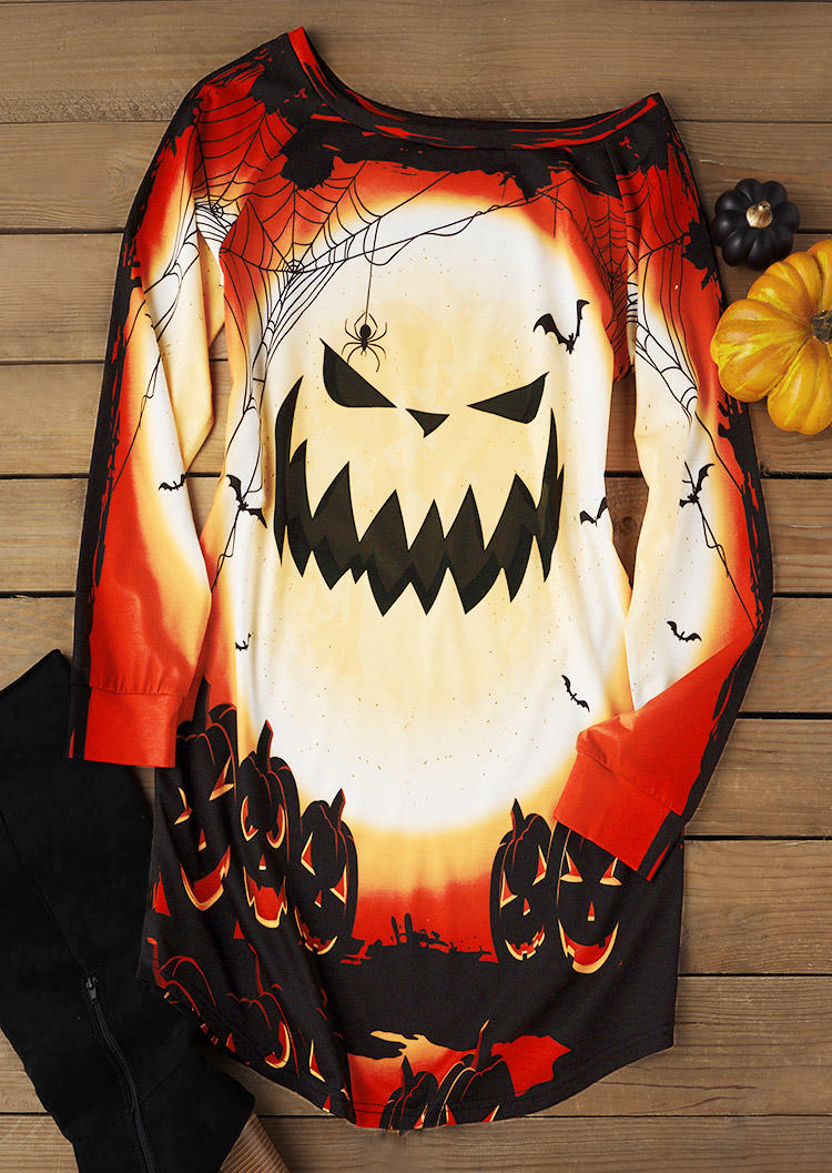 

Sweatshirt Dresses Halloween Pumpkin Face Spider Bat Moon Sweatshirt Dress in Multicolor. Size: L,,XL