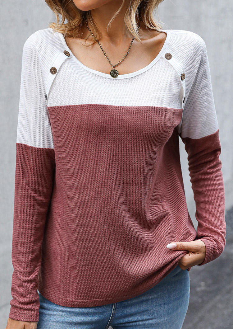 

Blouses Color Block Button Long Sleeve Blouse in Multicolor. Size