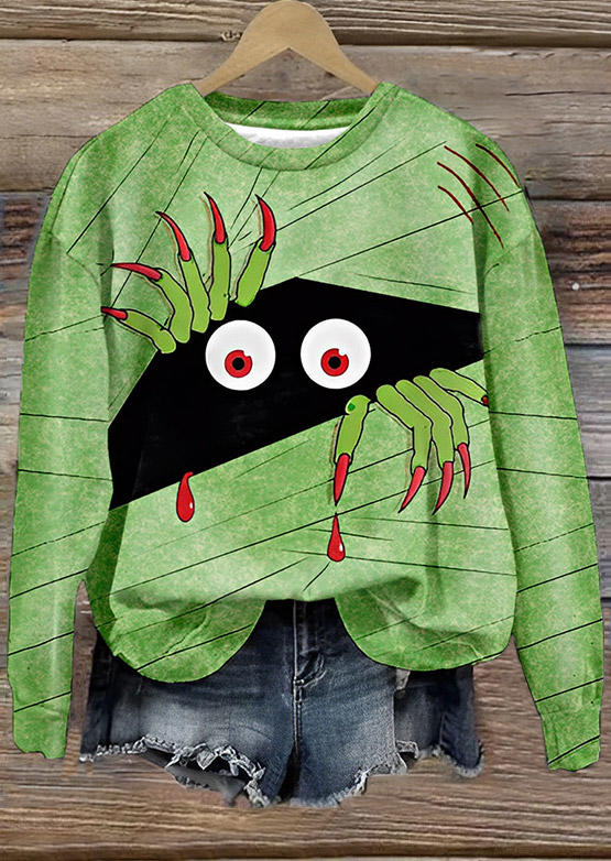 

Sweatshirts Halloween Cartoon Cute Sweatshirt in Green. Size: L