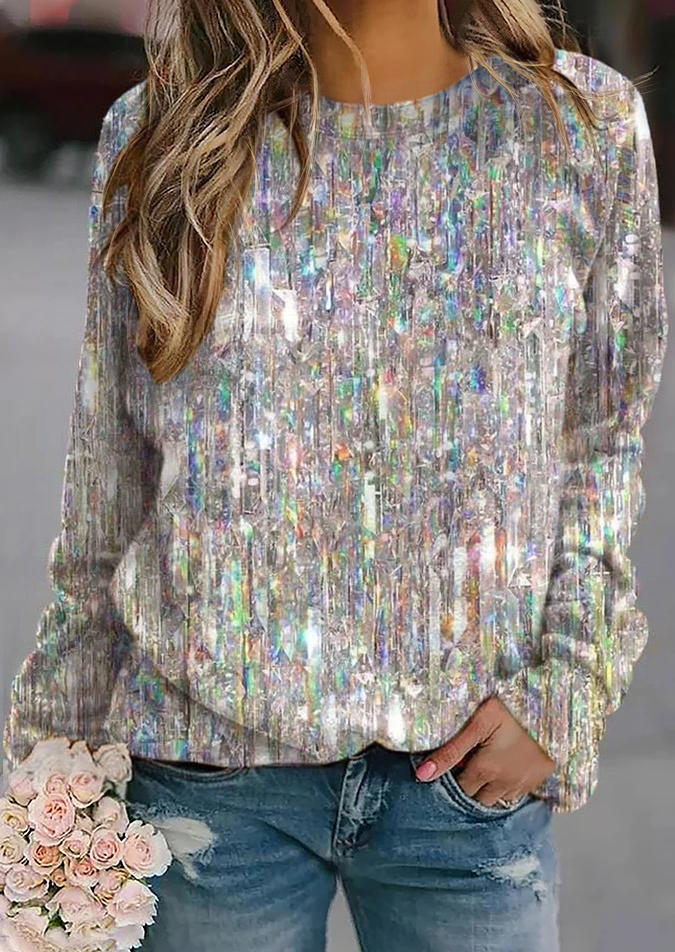 

Sweatshirts Glitter O-Neck Drop-shoulder Sweatshirt in Multicolor. Size