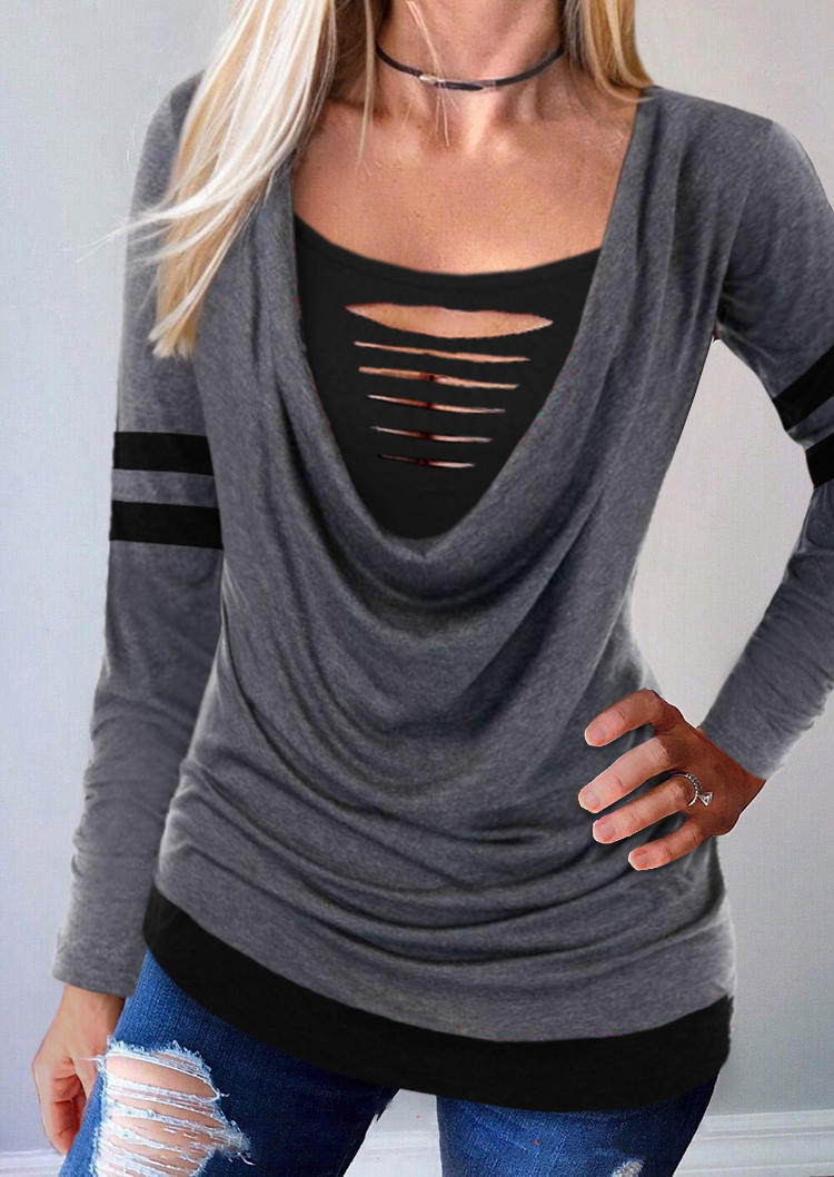 Cut Out Cowl Neck Fake Two-Piece Blouse