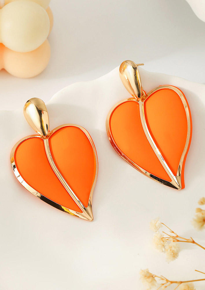 

Earrings Love Heart Painted Dangle Stud Earrings in Orange. Size