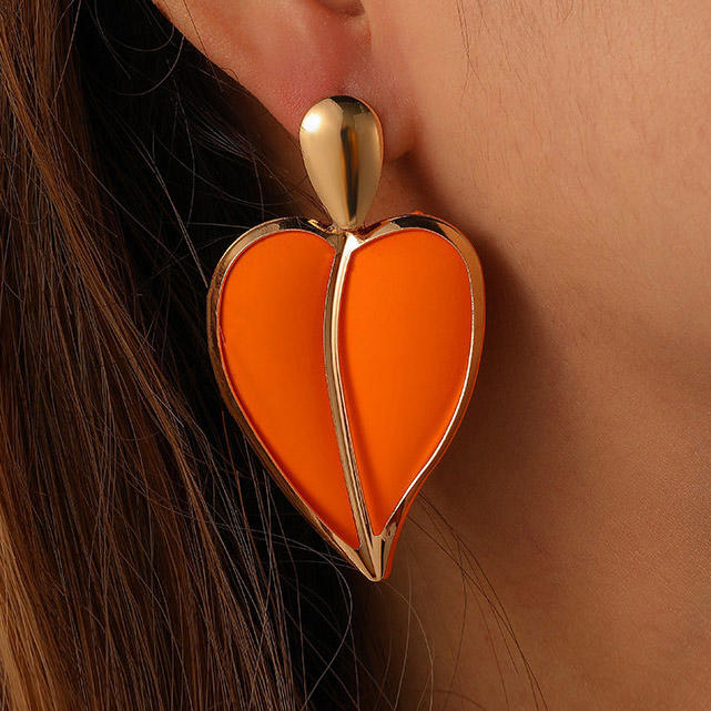 Love Heart Painted Dangle Stud Earrings