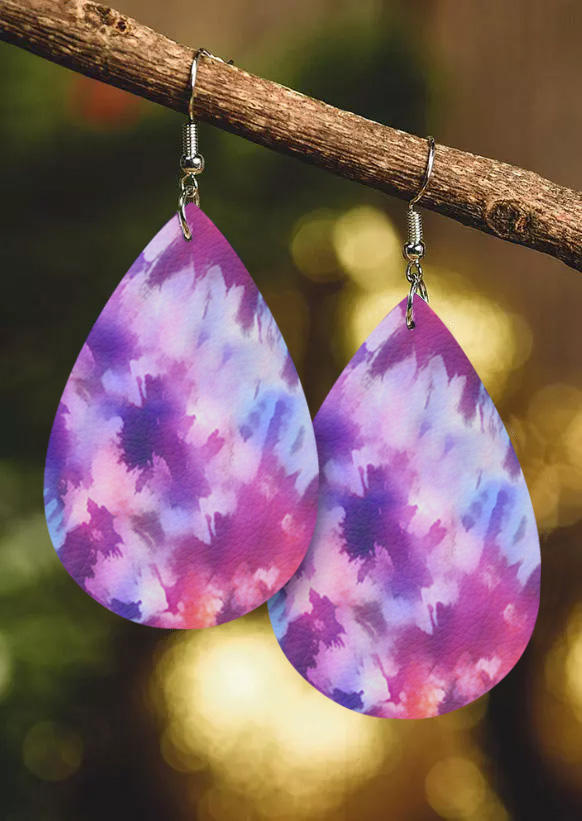 Tie Dye Leather Water Drop Hook Earrings