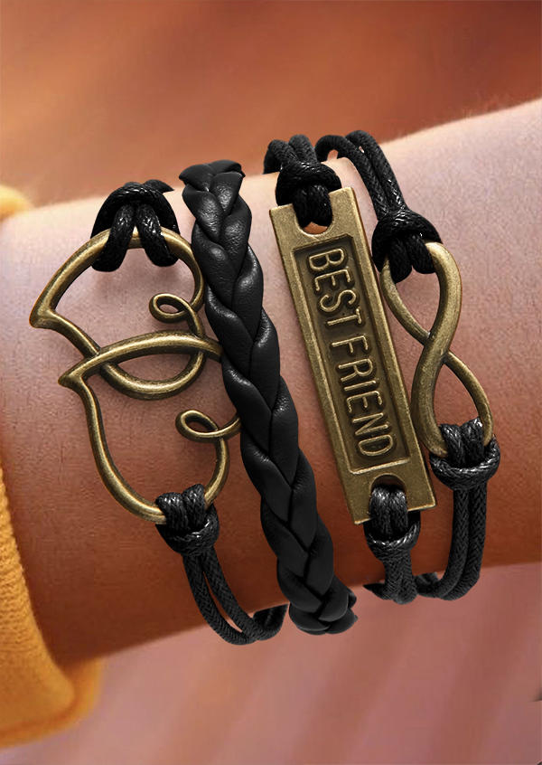 

Bracelet Best Friend PU Leather Retro Braided Multi-Layered Bracelet in Black. Size