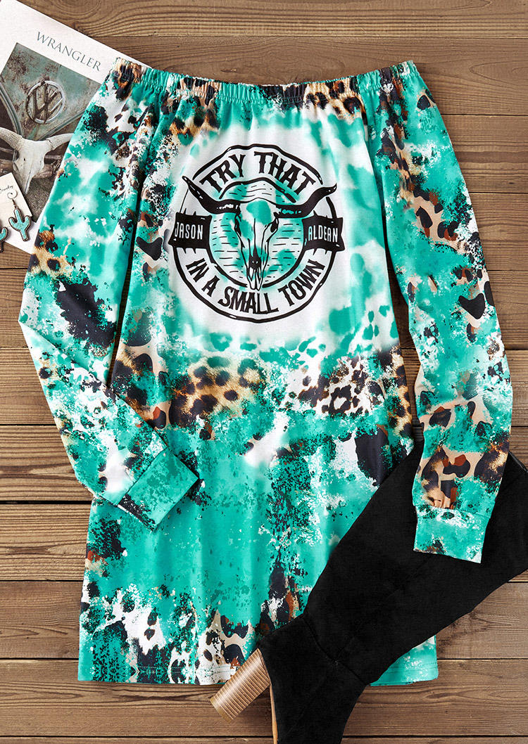 

Sweatshirt Dresses Leopard Steer Skull Bleached Off Shoulder Sweatshirt Dress in Multicolor. Size: L,M