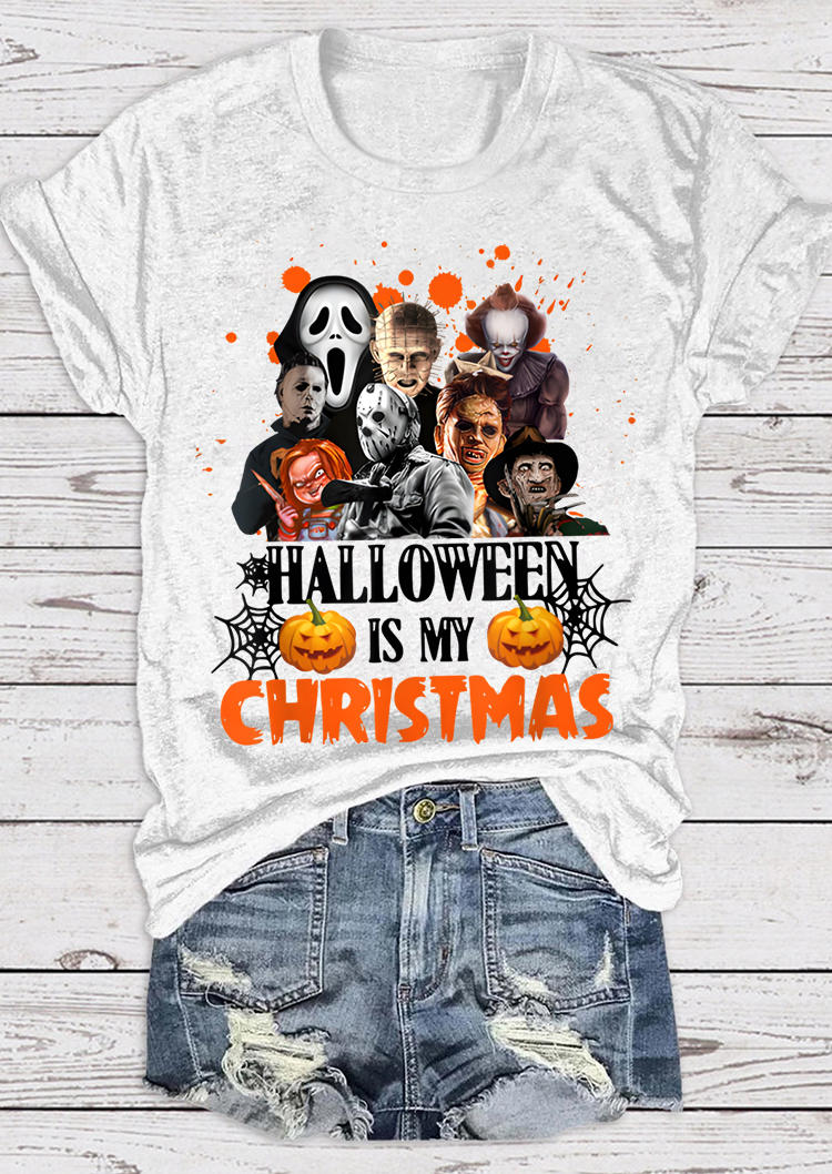 

T-shirts Tees Halloween Is My Christmas Pumpkin Face T-Shirt Tee in White. Size