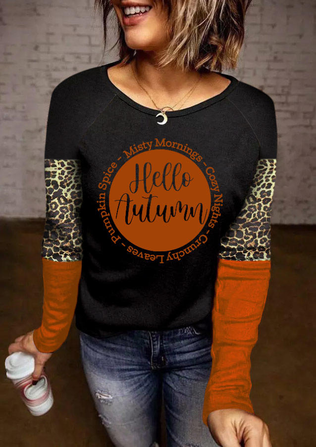 Hello Autumn Leopard Color Block T-Shirt Tee