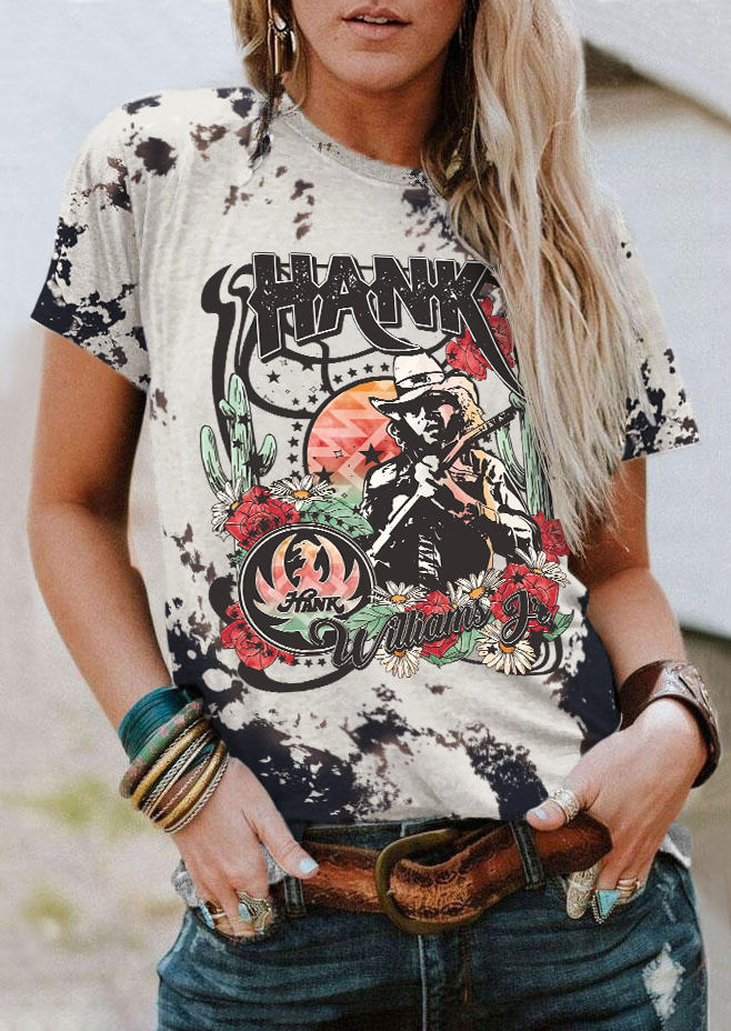 Daisy Cactus Star Bleached O-Neck T-Shirt Tee