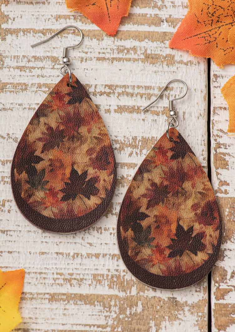 

Earrings Maple Leaf Double-Layered PU Leather Water Drop Earrings in Multicolor. Size