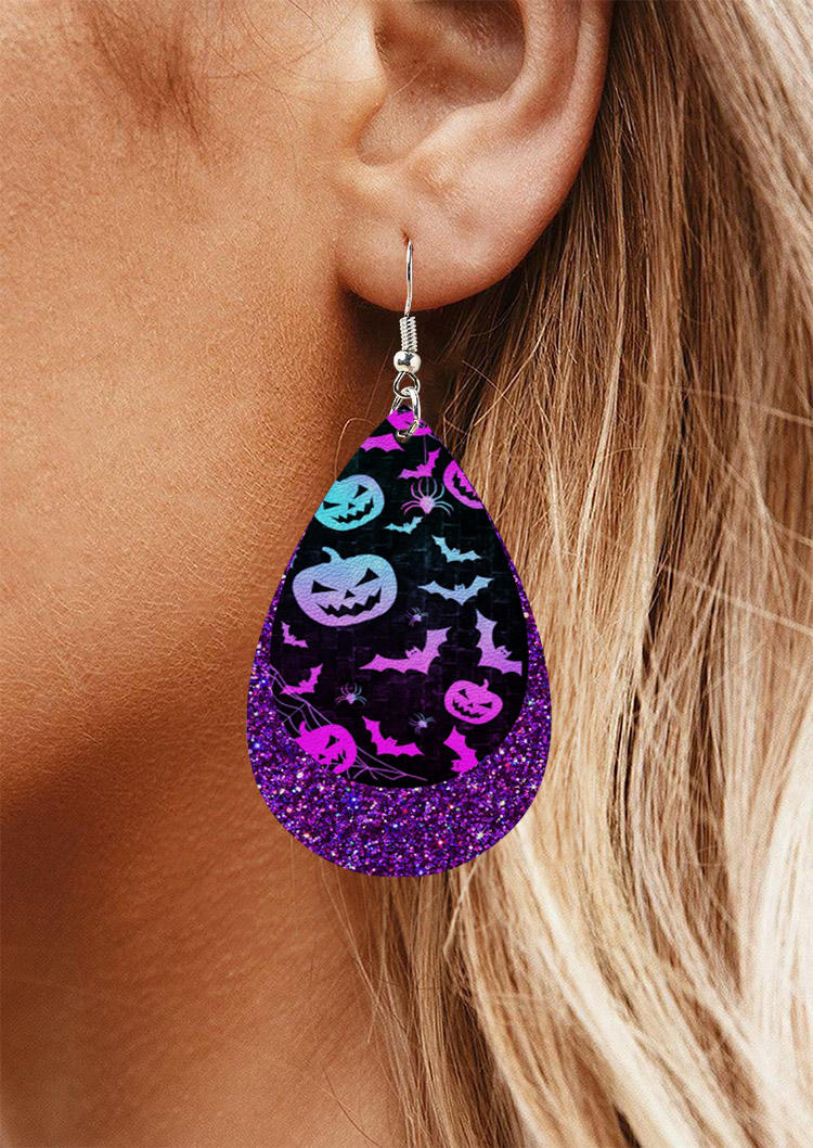 Halloween Gradient Pumpkin Face Bat Spider Double-Layered Earrings