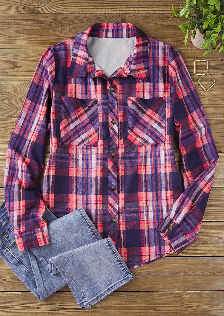 

Shirts Colorful Plaid Pocket Long Sleeve Shirt in Multicolor. Size: M