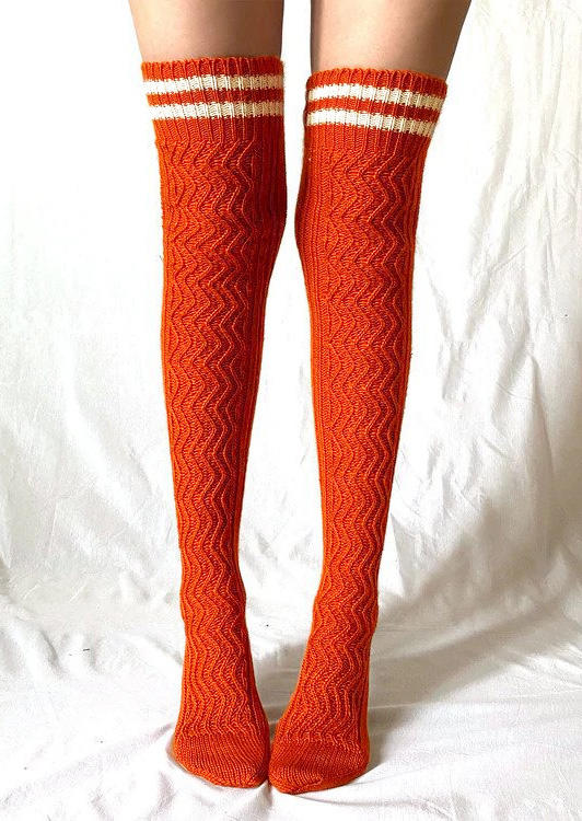 

Knee-High Socks Striped Warm Over Knee Extra Long Knitted Socks in Orange. Size