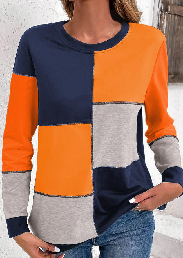 

Sweatshirts Color Block Geometric O-Neck Pullover Sweatshirt in Multicolor. Size: L