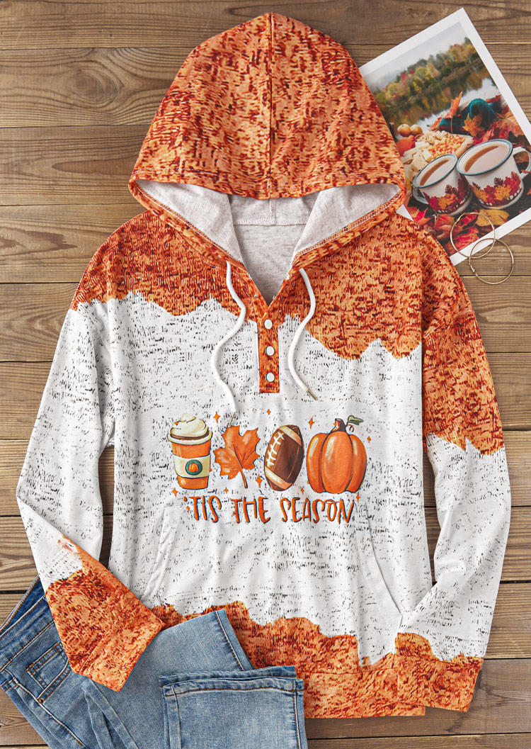 

Hoodies 'Tis The Season Maple Leaf Pumpkin Soccer Kangaroo Pocket Hoodie in Multicolor. Size: M