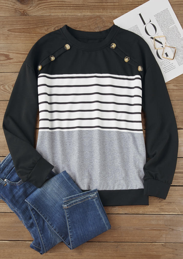 Striped Color Block Button Sweatshirt