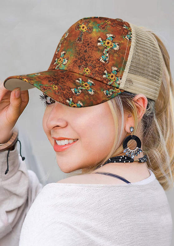 

Hats Cow Cross Sunflower Hollow Out Baseball Cap in Multicolor. Size