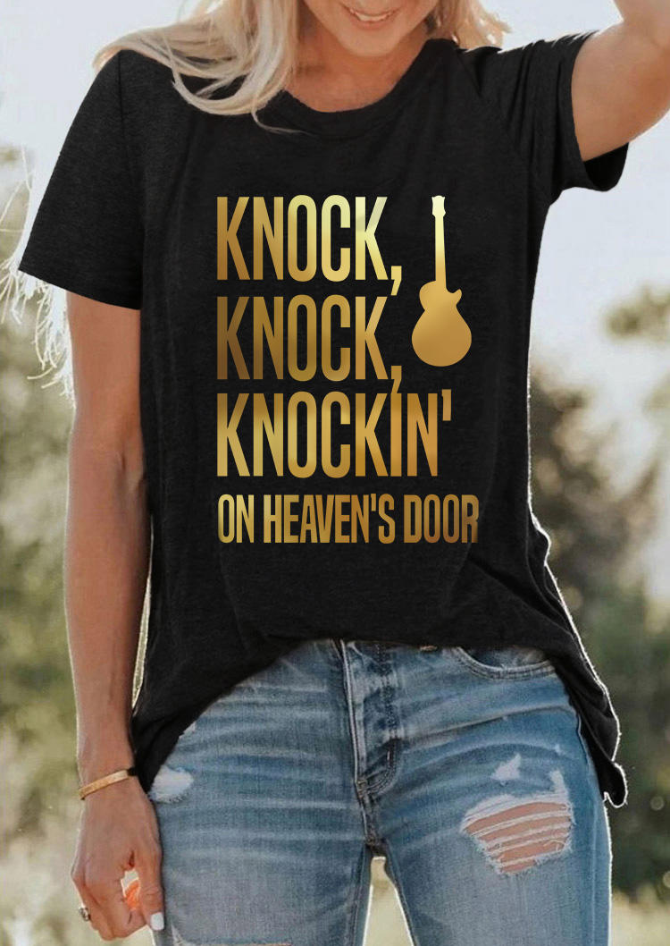 

T-shirts Tees Retro Knockin' On Heaven' Door Guitar T-Shirt Tee in Black. Size: M,,XL