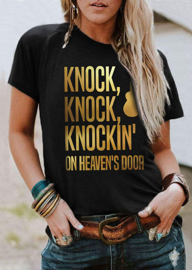 Retro Knockin' On Heaven'S Door Guitar T-Shirt Tee - Black