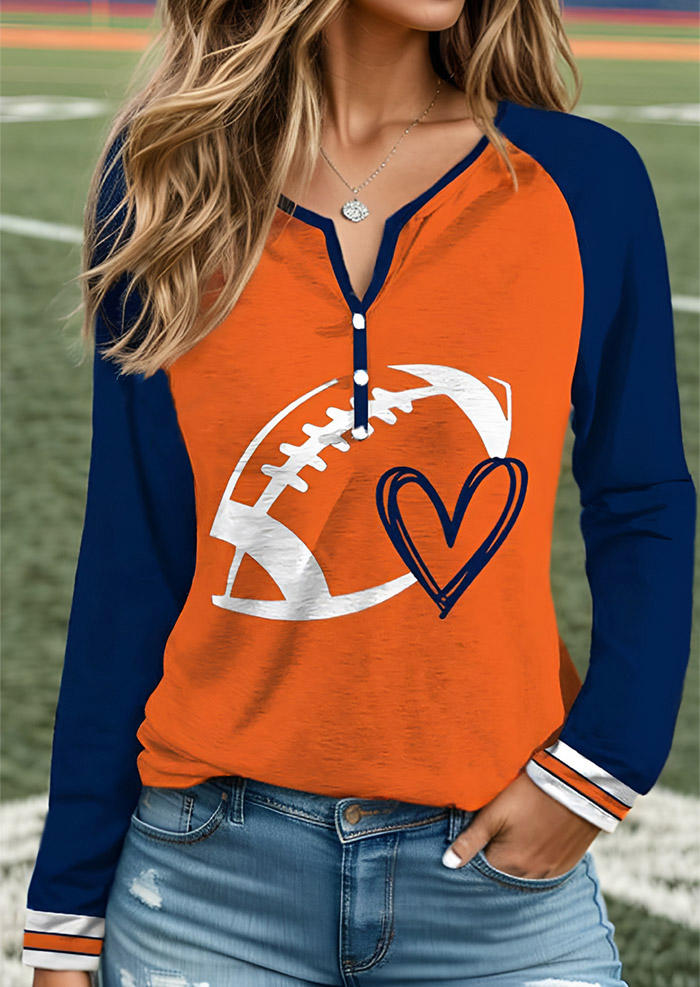 

Blouses Striped Soccer Heart Notched Neck Blouse in Multicolor. Size