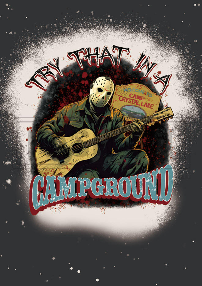 Halloween Try That In A Campground Bleached T-Shirt Tee - Dark Grey