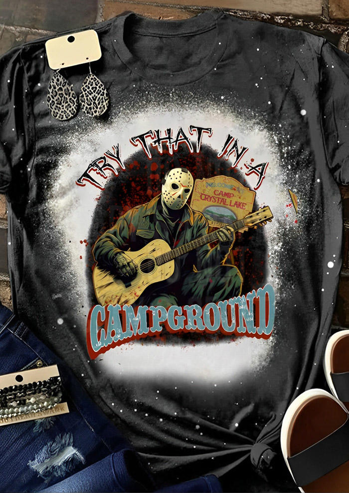 

T-shirts Tees Halloween Try That In A Campground Bleached T-Shirt Tee - Dark Grey in Gray. Size: L,M,,XL