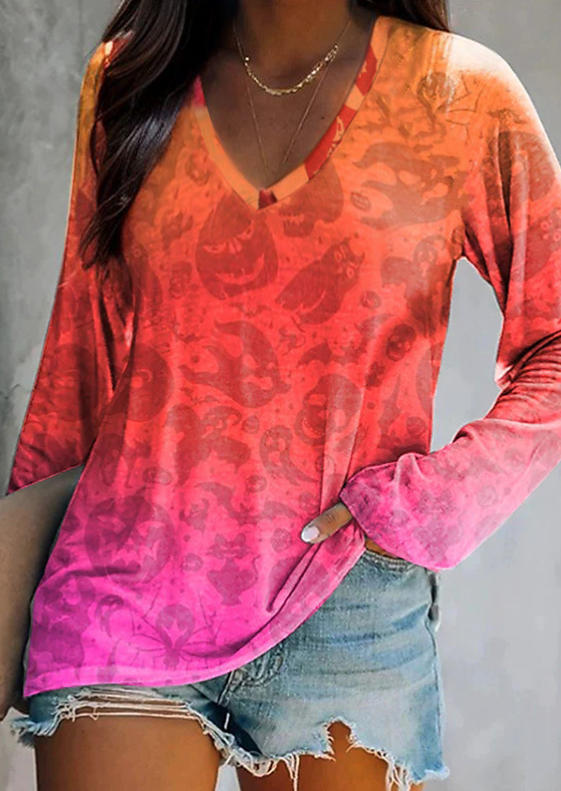 

Blouses Gradient Bat Spider V-Neck Blouse in Multicolor. Size: L