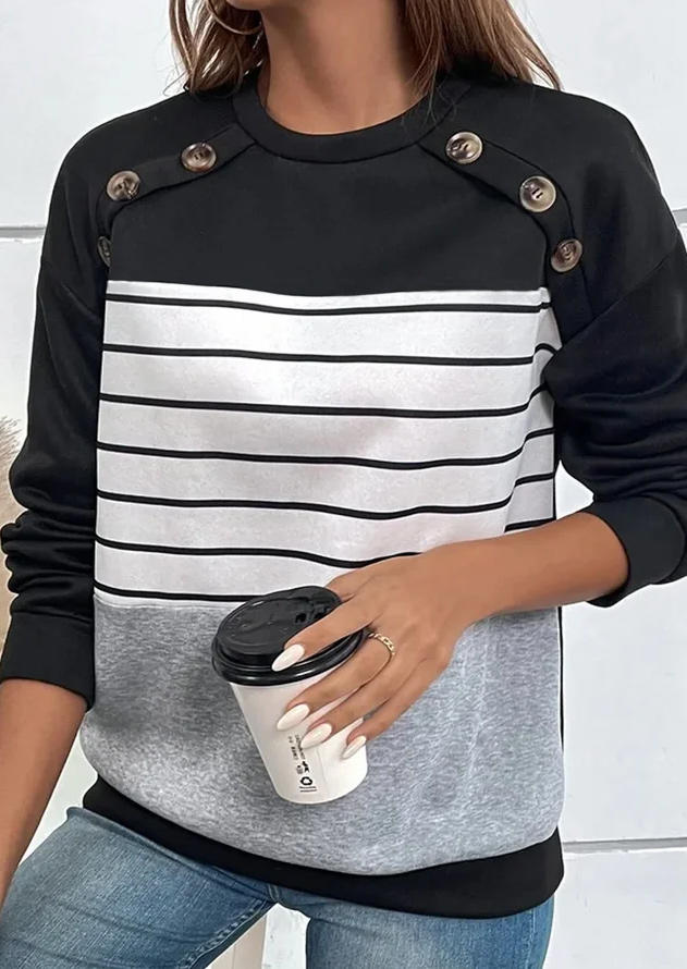 

Sweatshirts Striped Color Block Button Sweatshirt in Multicolor. Size: L,M,,XL