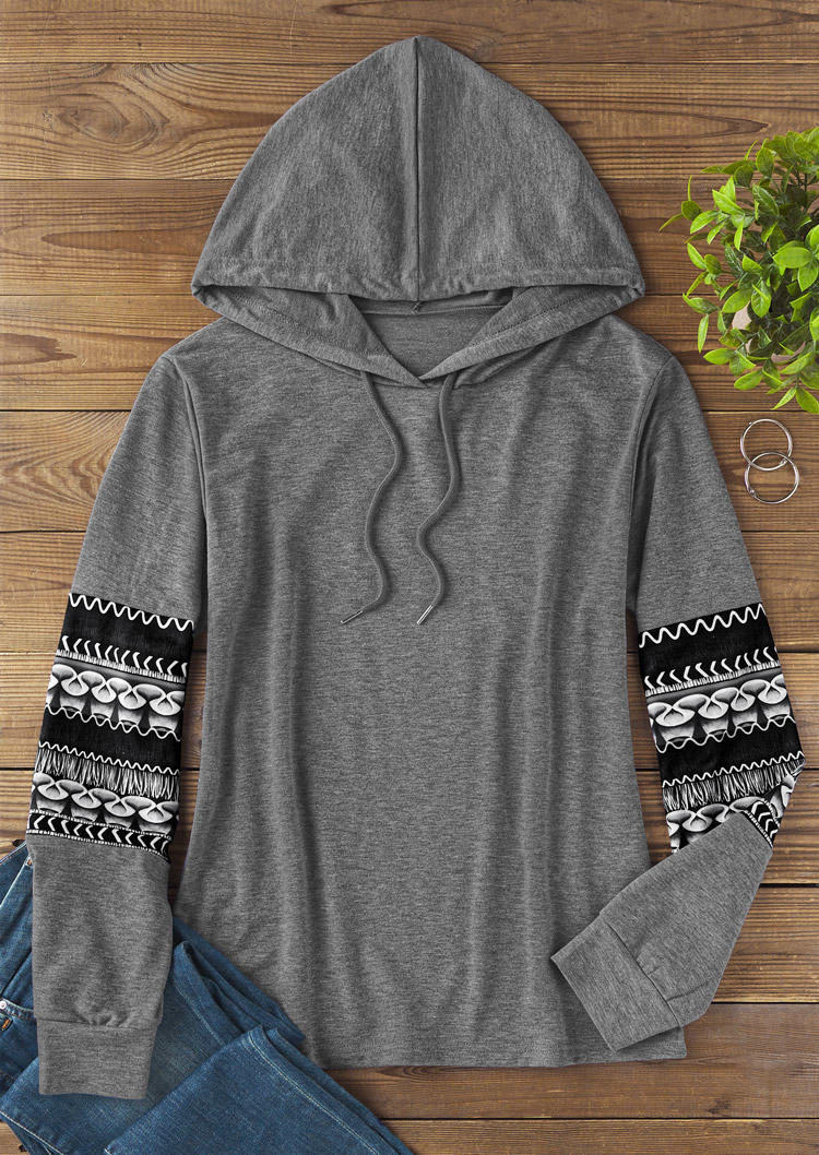 

Hoodies Drawstring Concise Hoodie in Gray. Size: L,M