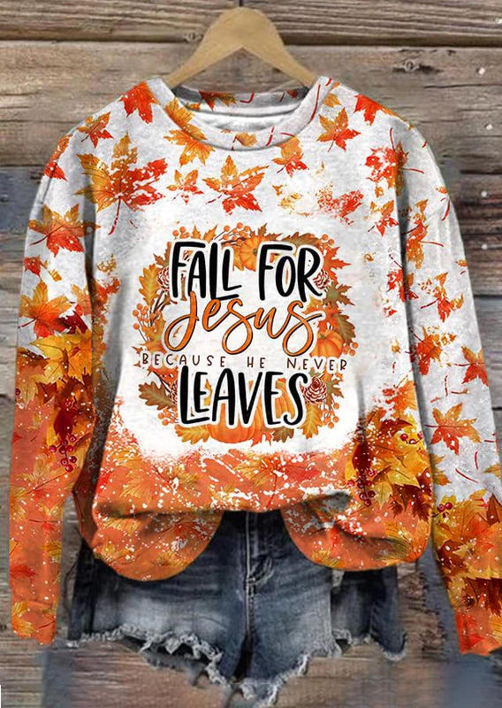 

Sweatshirts Fall For Jesus Because He Never Leaves Maple Leaf Sweatshirt in Orange. Size: L,M