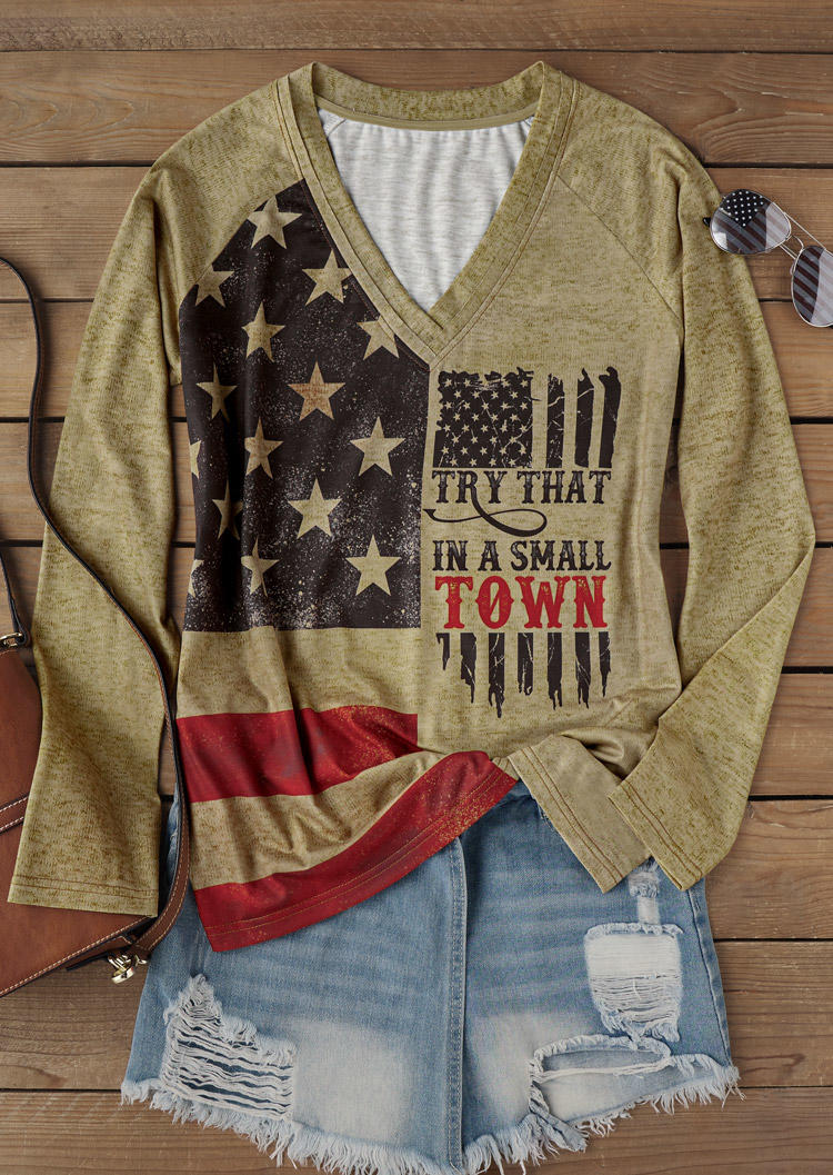 

T-shirts Tees Try That In A Small Town American Flag T-Shirt Tee - Light Khaki in Khaki. Size