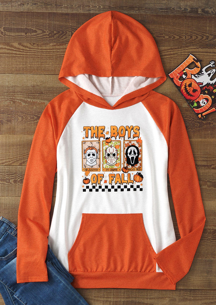 

Hoodies Halloween Horror Movie Graphic Pumpkin Kangaroo Pocket Hoodie in Orange. Size: L,M,,XL