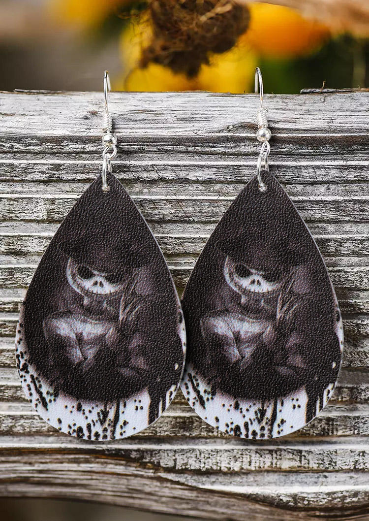

Earrings Halloween Skeleton Leather Gothic Water Drop Earrings in Black. Size
