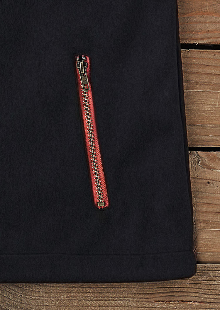 Plaid Color-Blocked Striped Pocket Zipper Vest Coat - Black