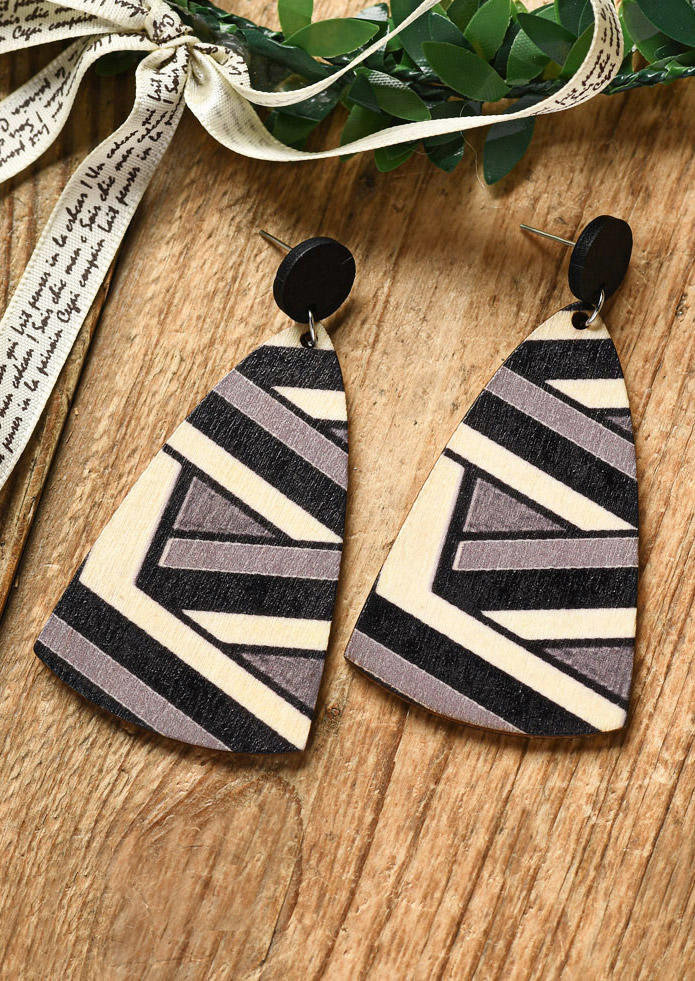 

Earrings Irregular Colorful Striped Wooden Earrings in Black. Size