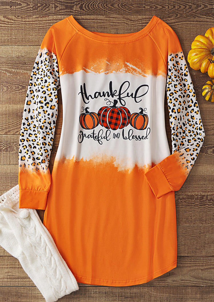 

Sweatshirt Dresses Thanksgiving Thankful Grateful And Blessed Pumpkin Plaid Leopard Sweatshirt Dress in Multicolor. Size: L,M