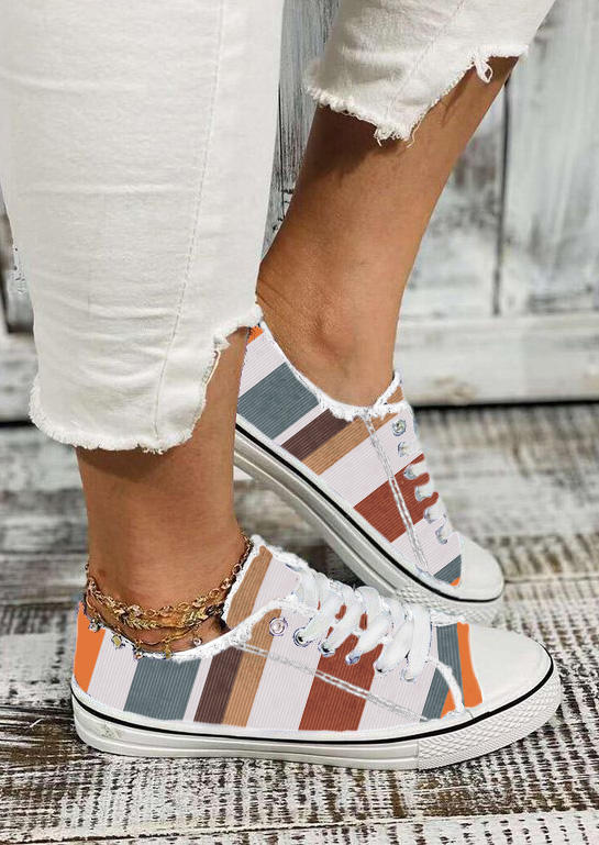 Striped Color Block Lace Up Sneakers