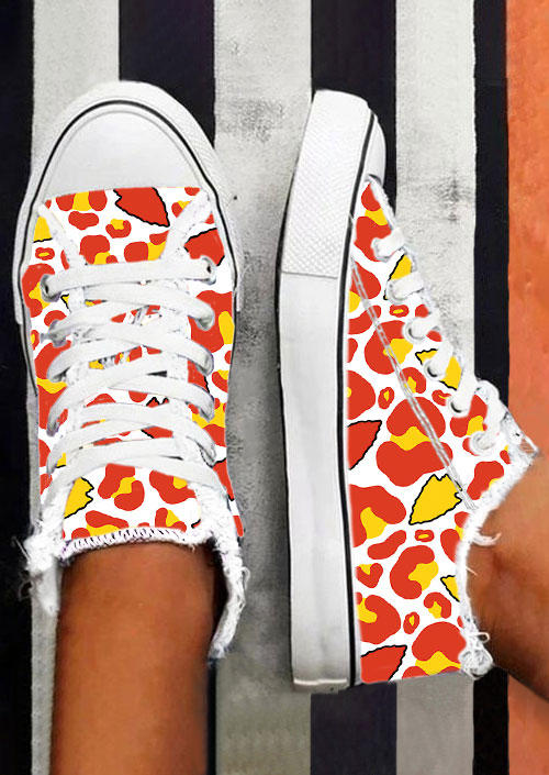 

Sneakers Leopard Lace Up Frayed Flat Sneakers in Multicolor. Size: ,38,39,40,41