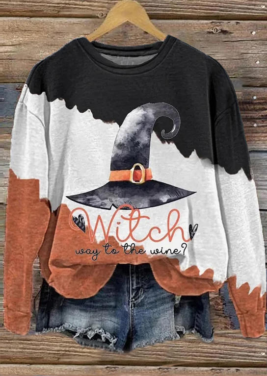 

Sweatshirts Halloween Witch Way To The Wine Color Block Sweatshirt in Multicolor. Size: L,M,,XL