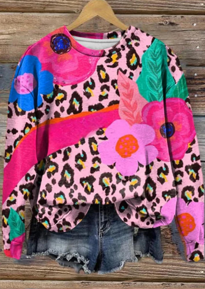 

Sweatshirts Color Block Floral Leopard Sweatshirt in Multicolor. Size: M