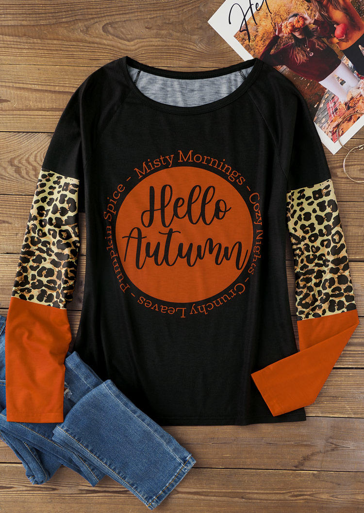 

T-shirts Tees Hello Autumn Leopard Color Block T-Shirt Tee in Multicolor. Size: L,M,,XL