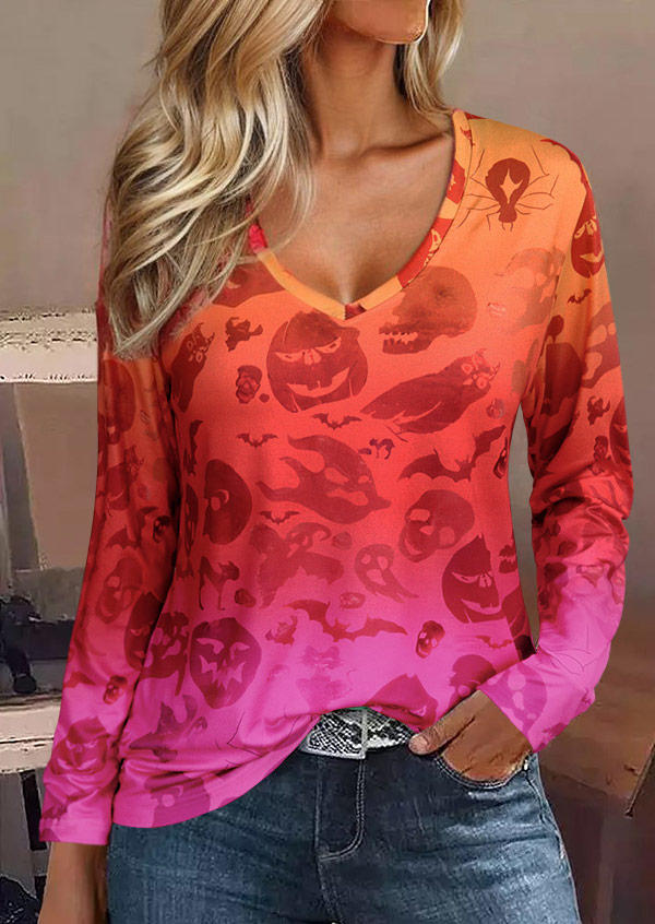Gradient Bat Spider V-Neck Blouse
