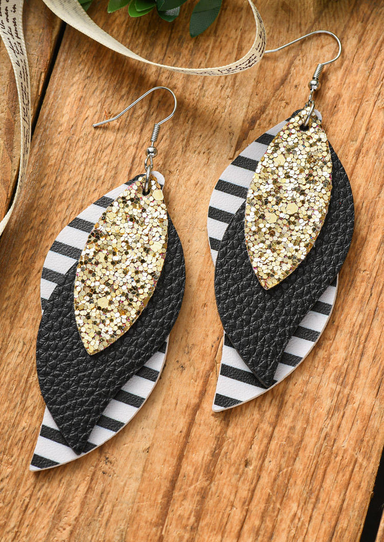 

Earrings Striped Glitter PU Leather Multi-Layered Earrings in Black. Size