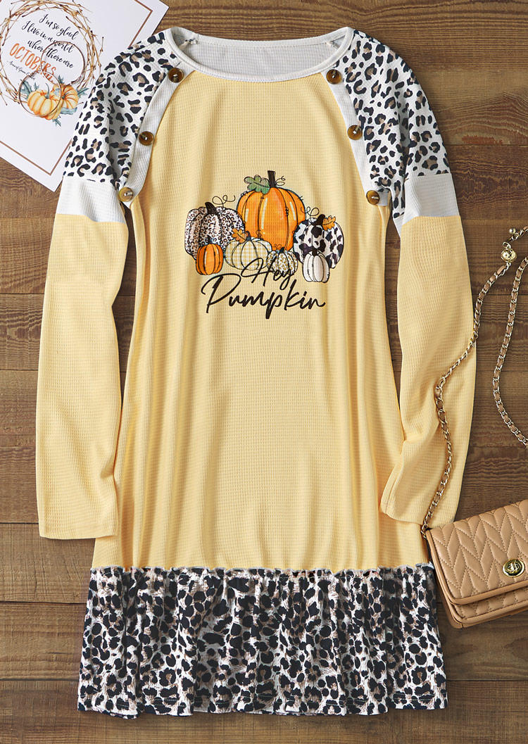 

Mini Dresses Hey Pumpkin Leopard Button Waffle Mini Dress in Yellow. Size: L,M